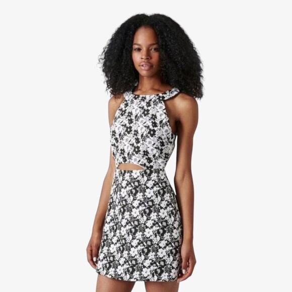 Topshop Mini Dress Coquette Mod Revival Black White Floral Cutout Summer Size 4 - Picture 1 of 13